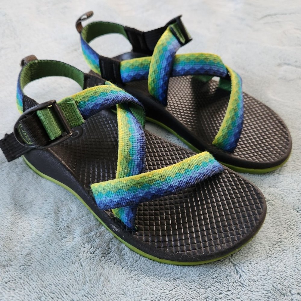 Chaco Kids Blue Green Yellow Gradient Strap Sandals